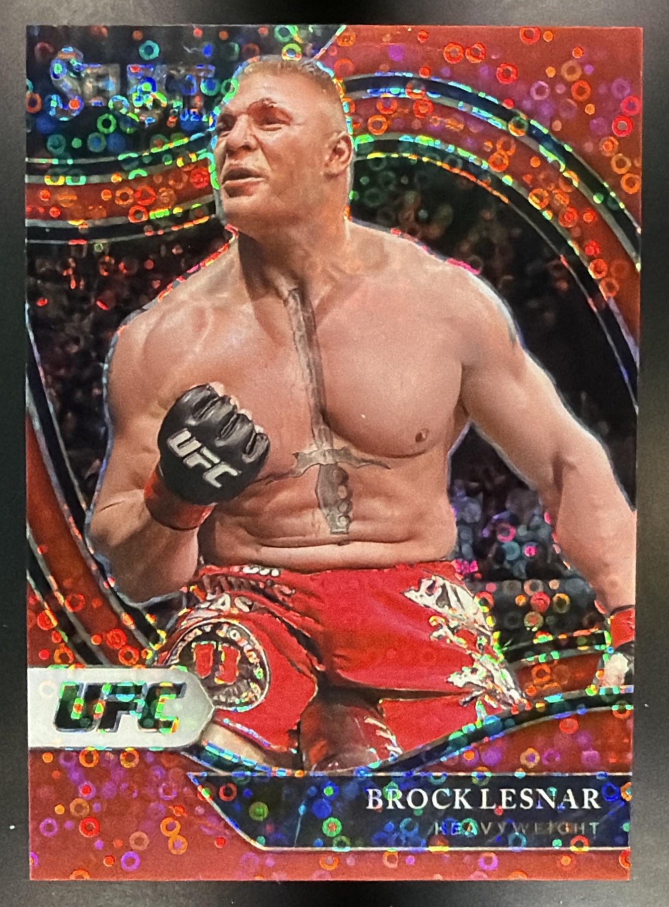 2021 Panini Select UFC Brock Lesnar #250 Red Disco Prizms 172/199 Octagonside — front