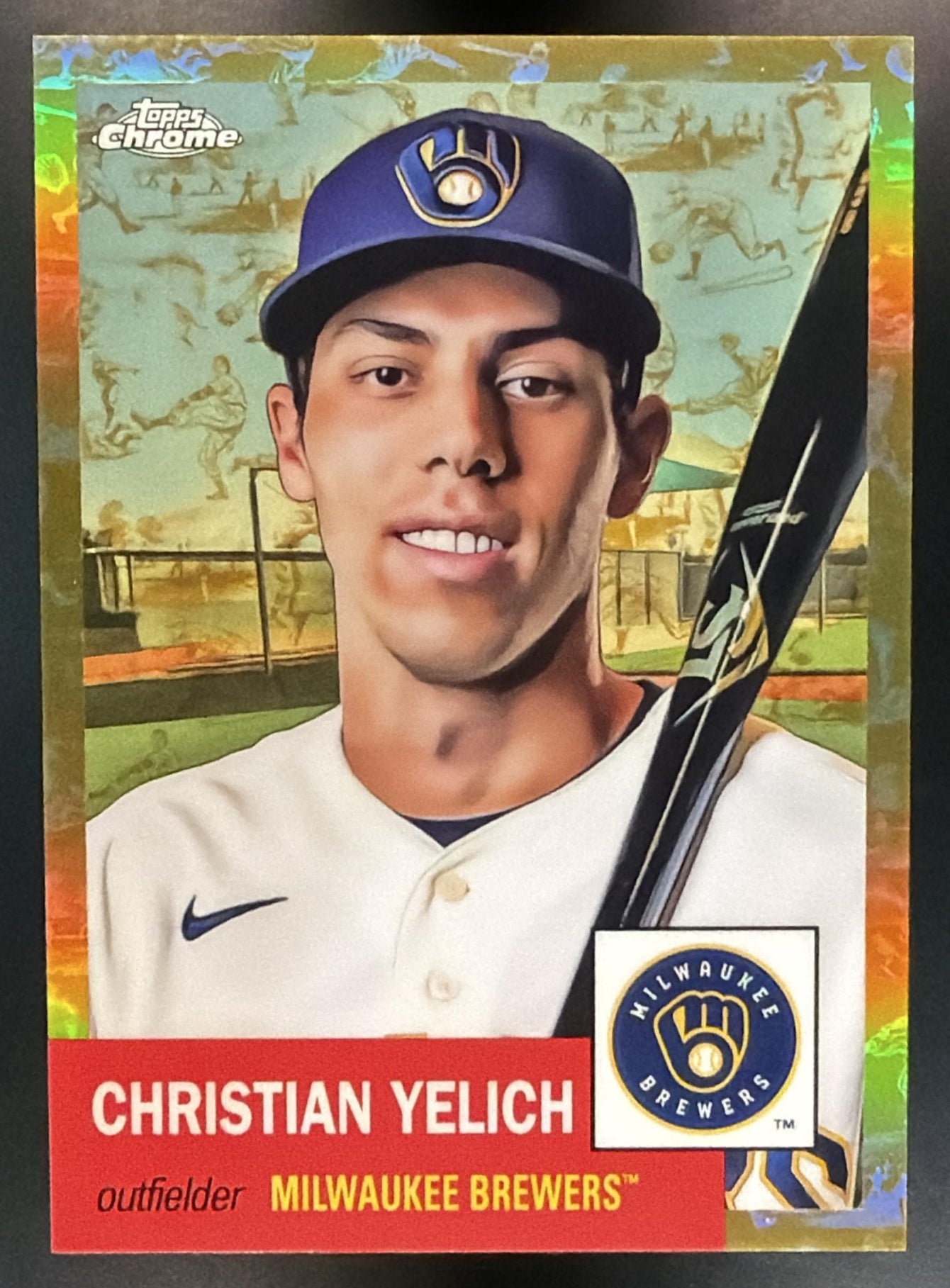2022 Topps Chrome Platinum Anniversary Christian Yelich #489 Gold Refractor /50 — front