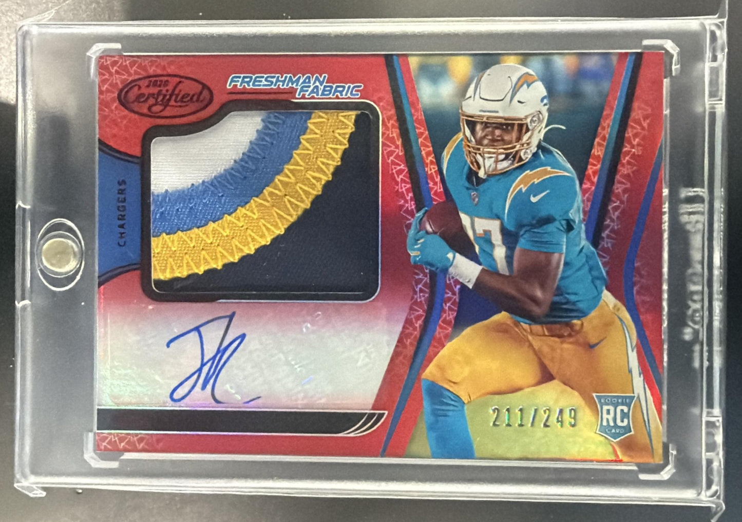2020 Certified Joshua Kelley Freshman Fabric Mirror Signatures Red /249 RC Auto — front