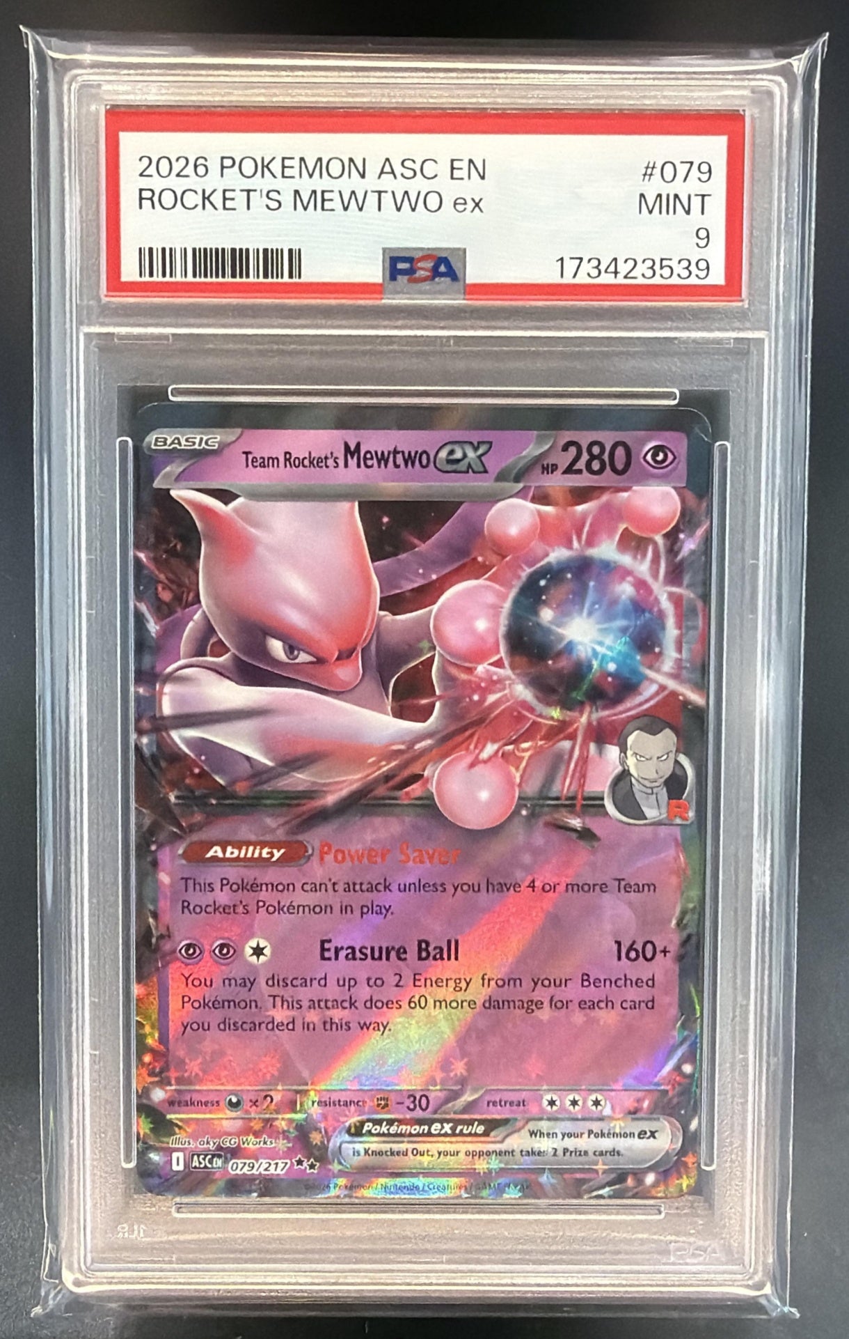 2026 Pokemon Ascended Heroes Team Rocket's Mewtwo ex #079/217 Double Rare PSA 9 — front