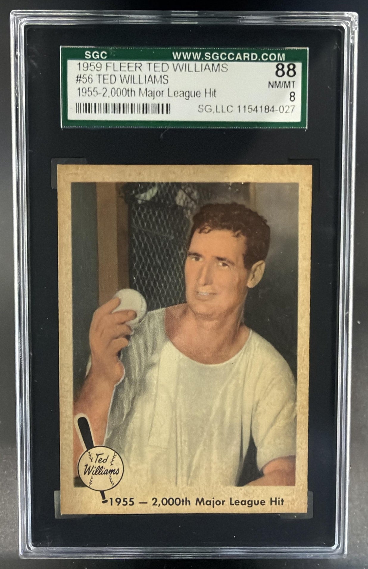 1959 Fleer Ted Williams 2,000th Major League Hit #56 Red Sox SGC 8 — front