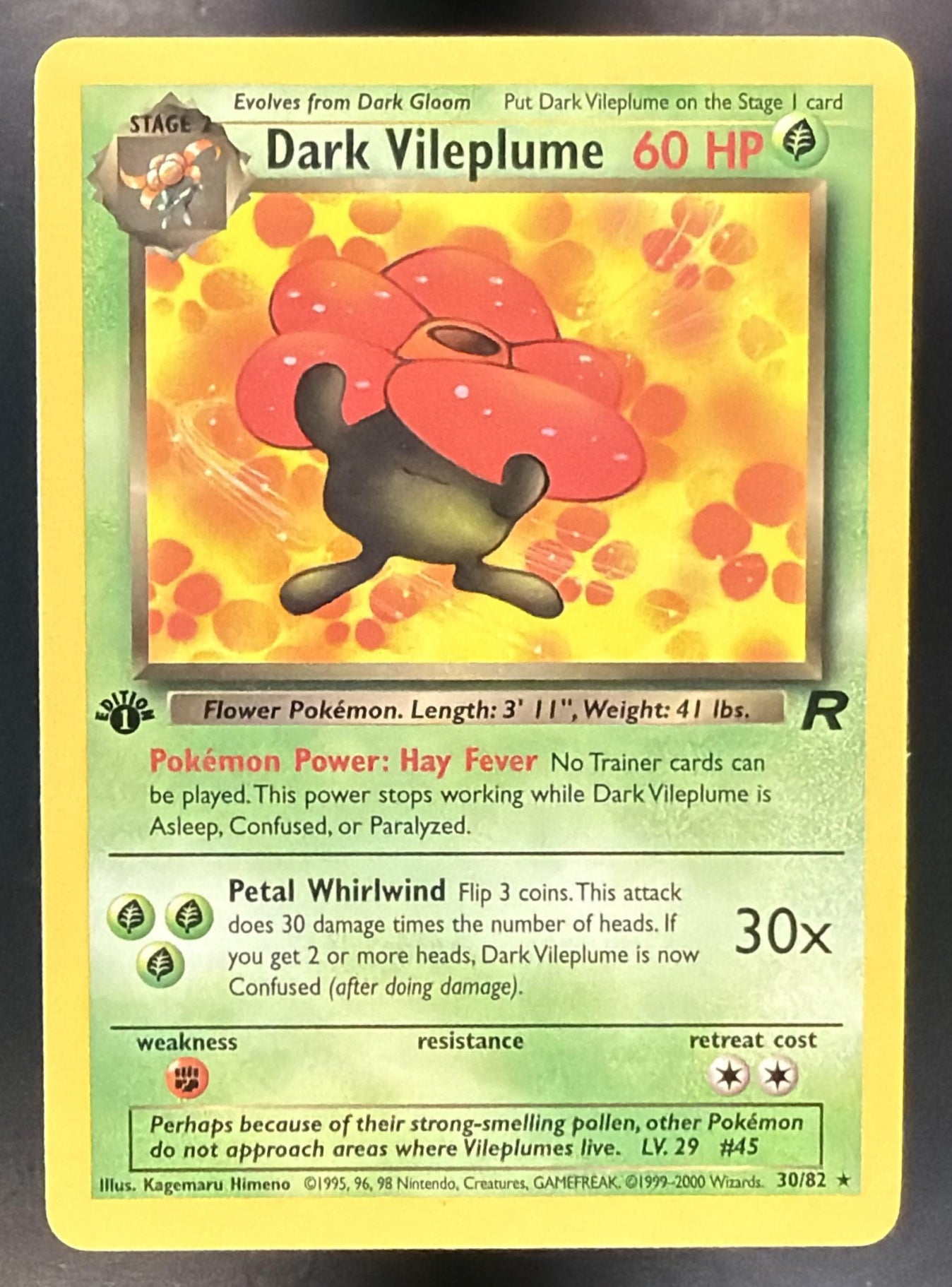 2000 Pokemon Team Rocket First Edition Dark Vileplume #30/82 — front