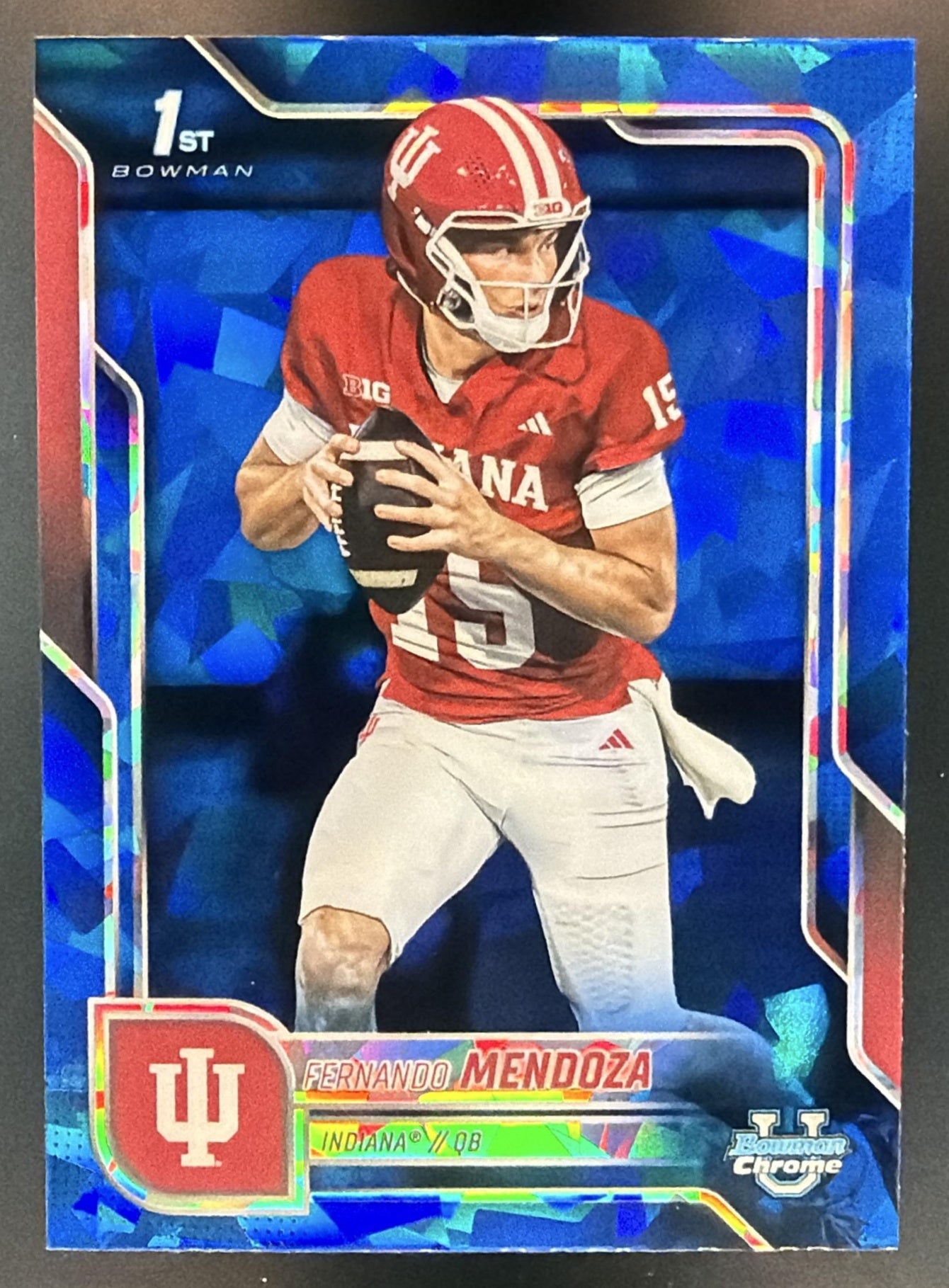 2025 Bowman Chrome University Sapphire Fernando Mendoza #109 1st Prospect — front