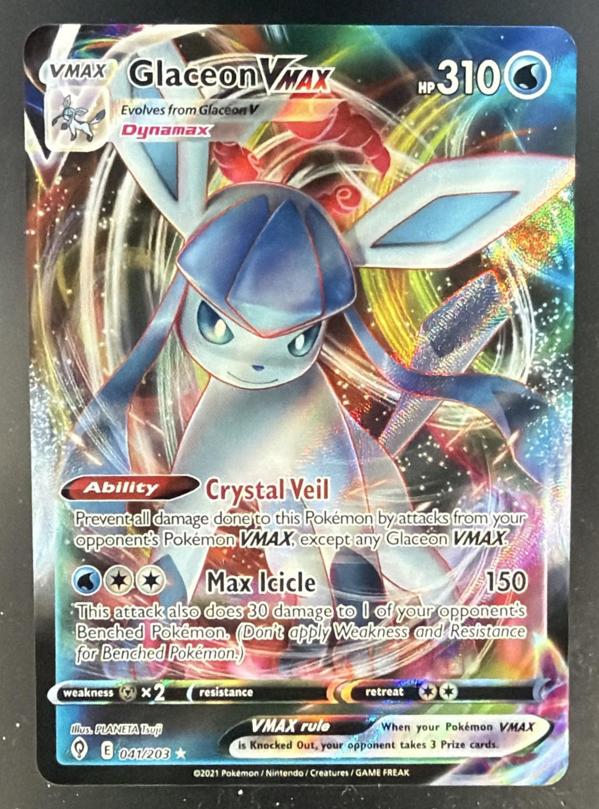2021 Pokemon Sword & Shield Evolving Skies Glaceon VMAX #041/203 — front