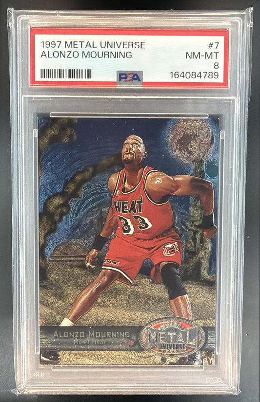 1997-98 Skybox Metal Universe Alonzo Mourning #7 Heat PSA 8 — front