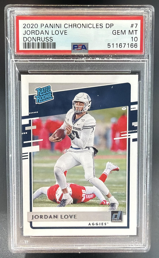 2020 Panini Chronicles Draft Picks Jordan Love #7 Donruss Rated Rookie RC PSA 10 — front