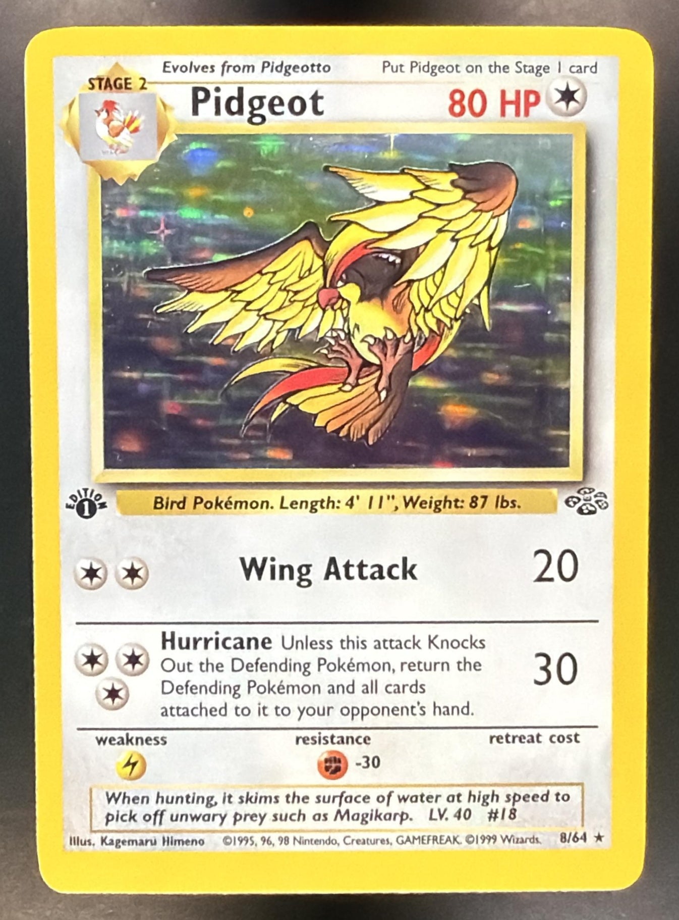 1999 Pokemon Jungle 1st Edition Pidgeot #8/64 — front
