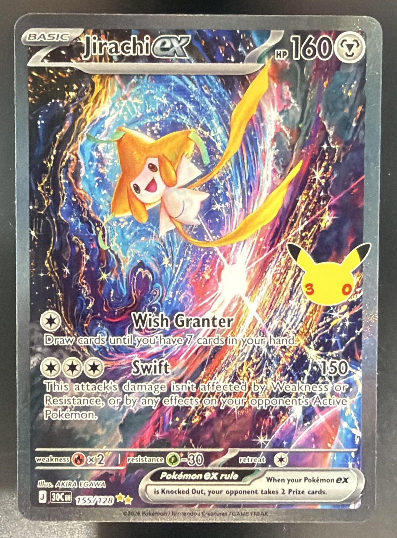 2026 Pokemon 30th Celebration Jirachi ex #155/128 Special Illustration Rare — front