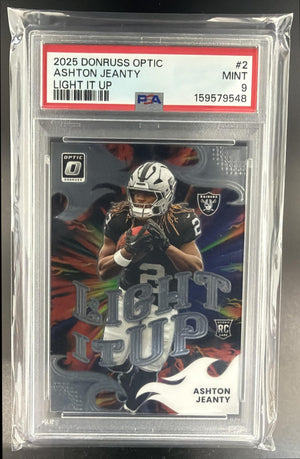 2025 Panini Donruss Optic Ashton Jeanty #2 Light It Up RC Raiders PSA 9