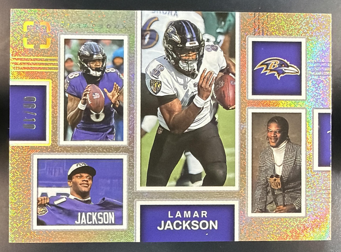 2025 Panini PhotoGenic Lamar Jackson #1 Scrapbook Gold /10 Ravens — front