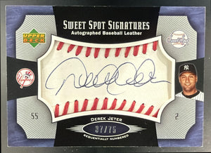 2005 Upper Deck Sweet Spot Derek Jeter Signatures Red Stitch Blue Ink /75 Auto