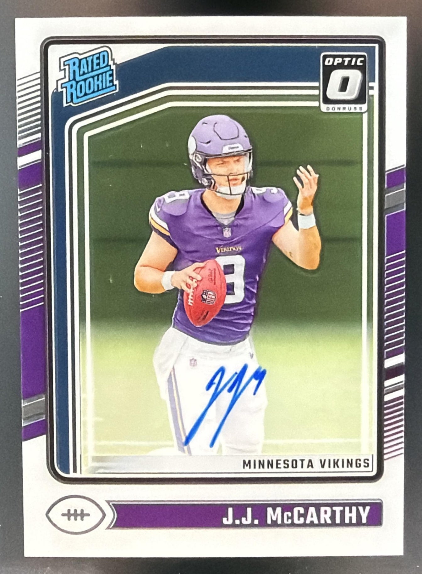 2024 Panini Donruss Optic J.J. McCarthy #235 Rated Rookie RPS Auto /325 — front