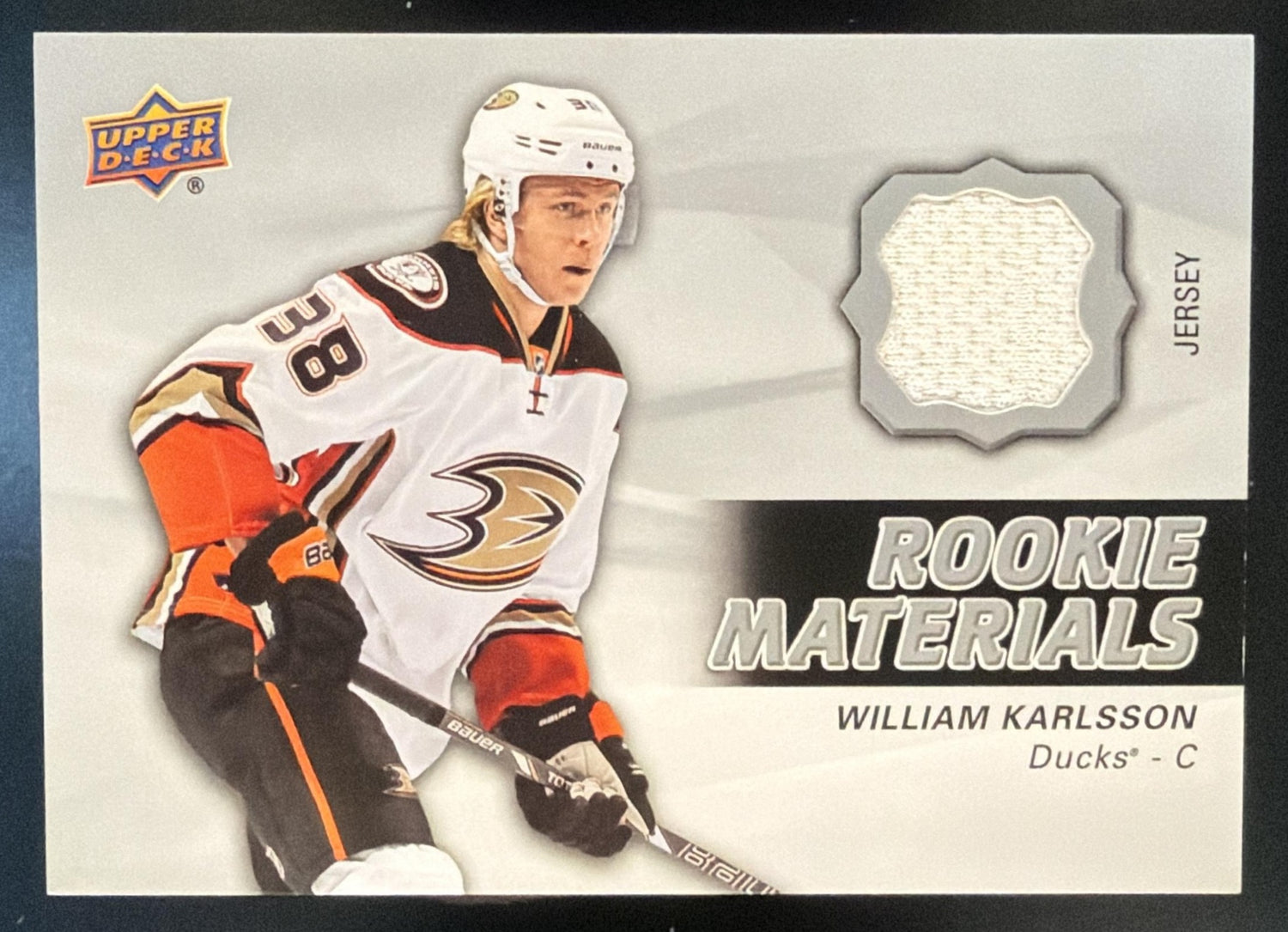 2014-15 Upper Deck William Karlsson #RM40 Rookie Materials MEM RC Ducks — front