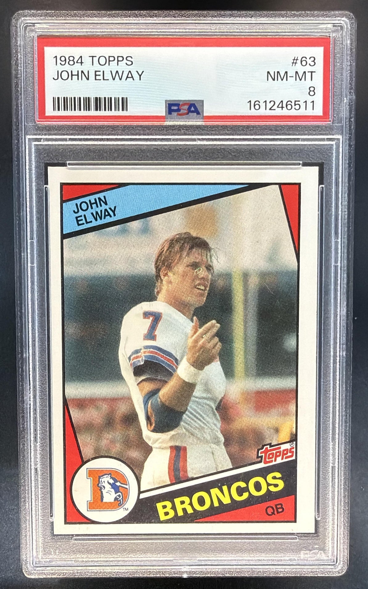 1984 Topps John Elway #63 RC Broncos PSA 8 — front