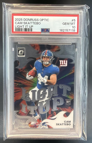 2025 Panini Donruss Optic Cam Skattebo #5 Light It Up RC Giants PSA 10