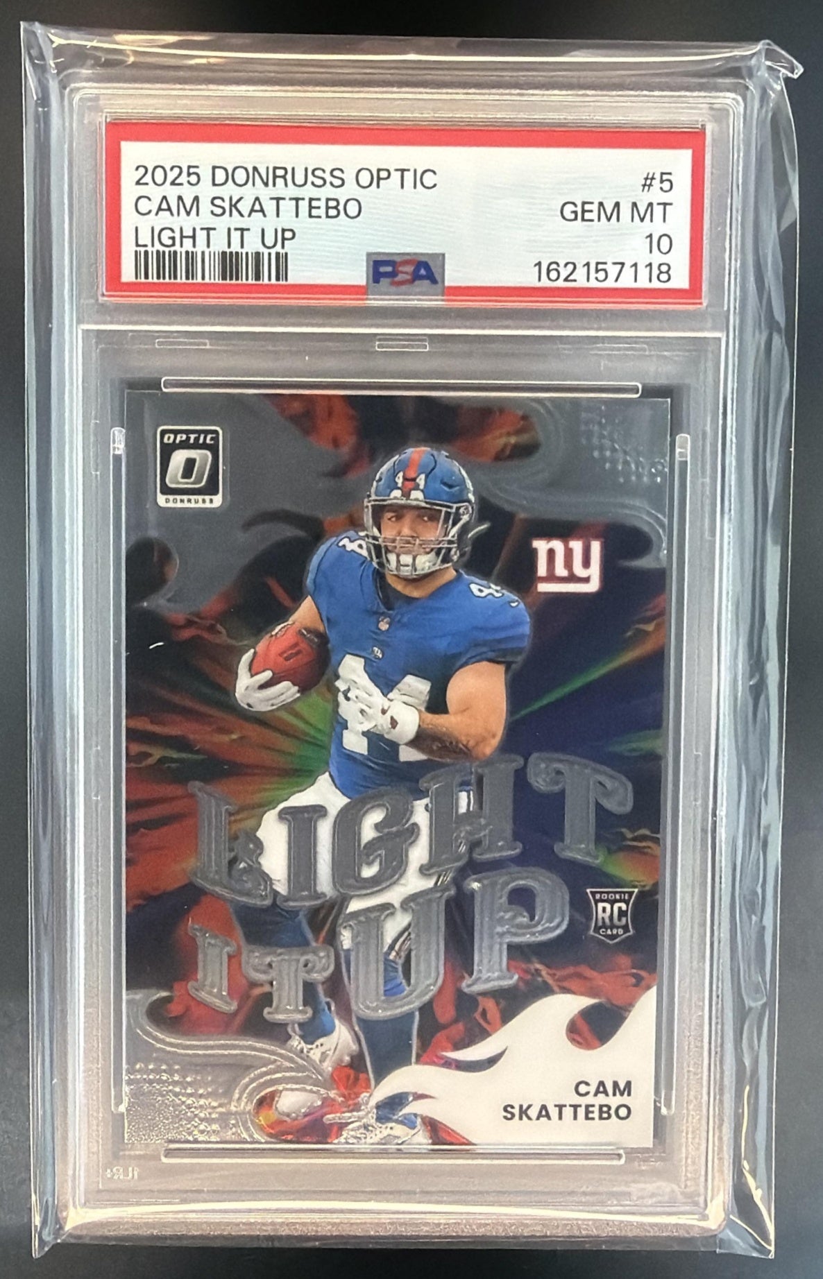 2025 Panini Donruss Optic Cam Skattebo #5 Light It Up RC Giants PSA 10 — front