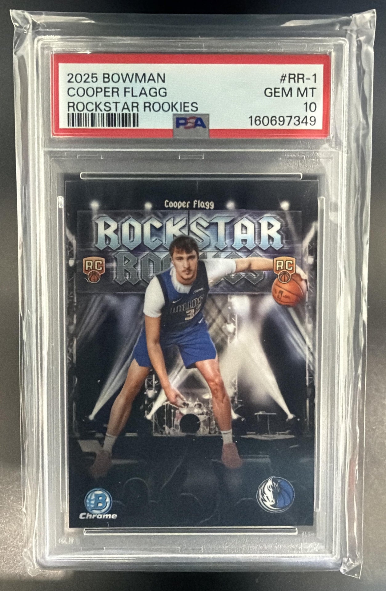 2025-26 Bowman Cooper Flagg #RR-1 Chrome Rockstar Rookies RC Mavericks PSA 10 — front