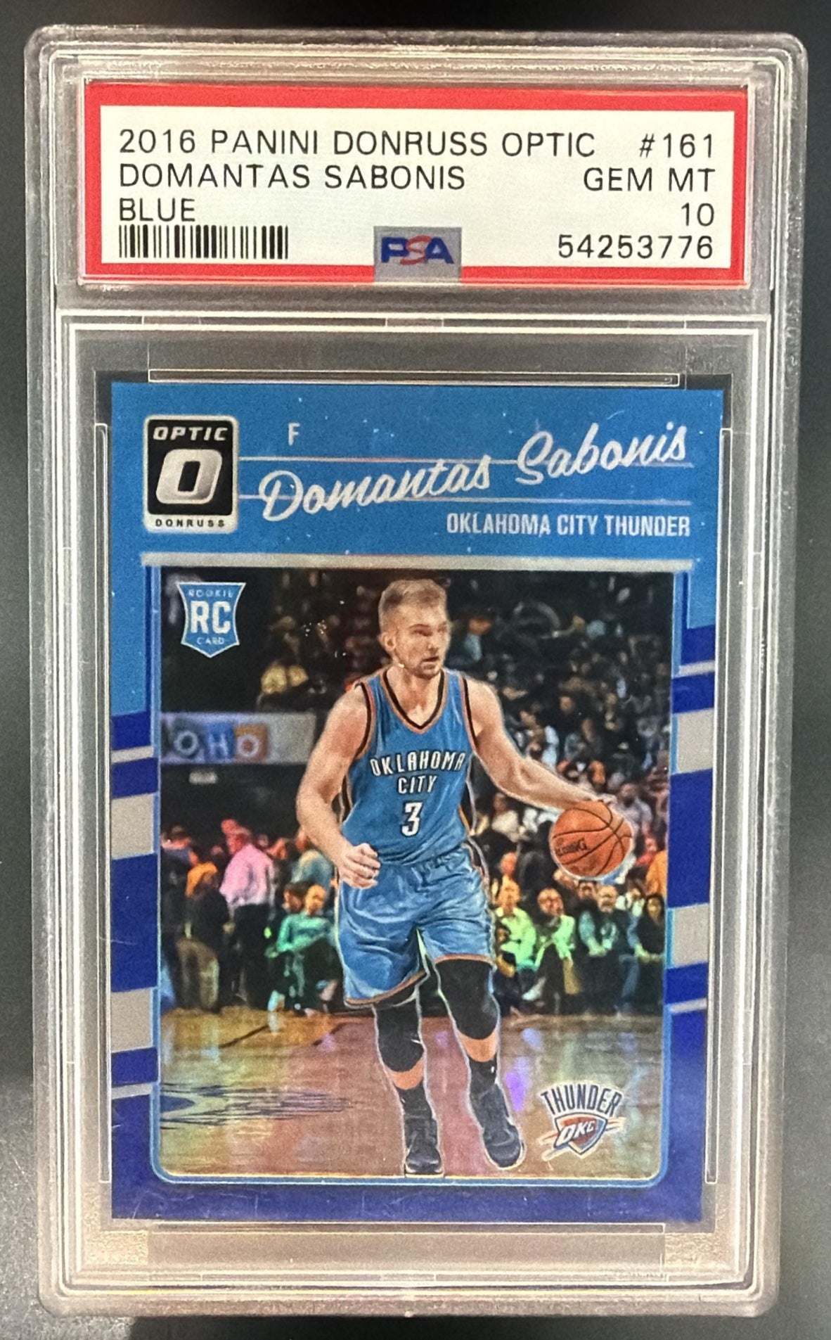 2016-17 Panini Donruss Optic Domantas Sabonis #161 Blue 8/49 RC Thunder PSA 10 — front