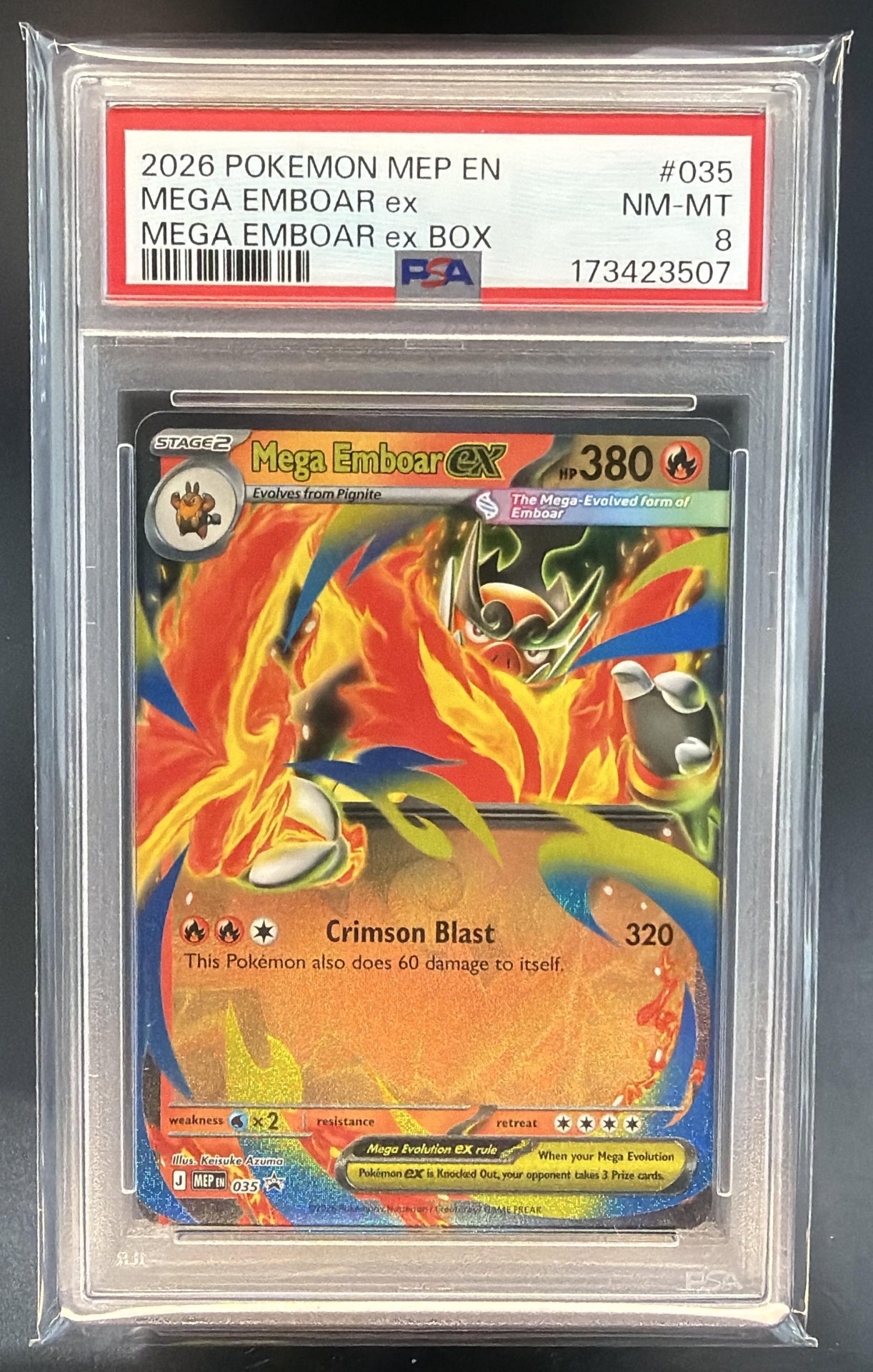 2026 Pokemon MEP Black Star Promos Mega Emboar ex #035 PSA 8 — front