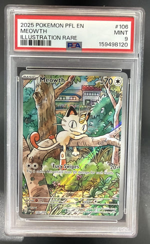 2025 Pokemon Phantasmal Flames Meowth #106/094 Illustration Rare PSA 9