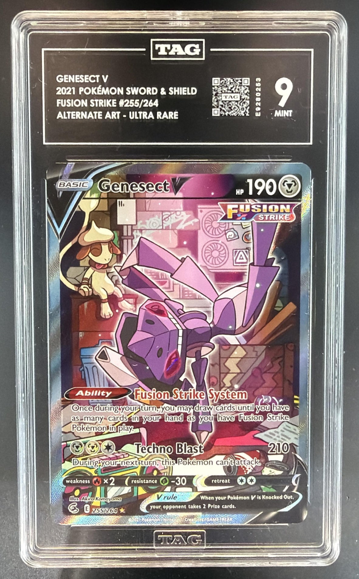 2021 Pokemon Sword & Shield Fusion Strike Genesect V #255/264 Full Art TAG 9 — front
