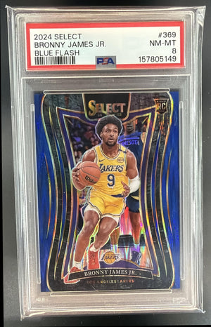 2024 Panini Select Bronny James Jr. #369 Mezzanine Blue Flash Prizm /99 RC PSA 8