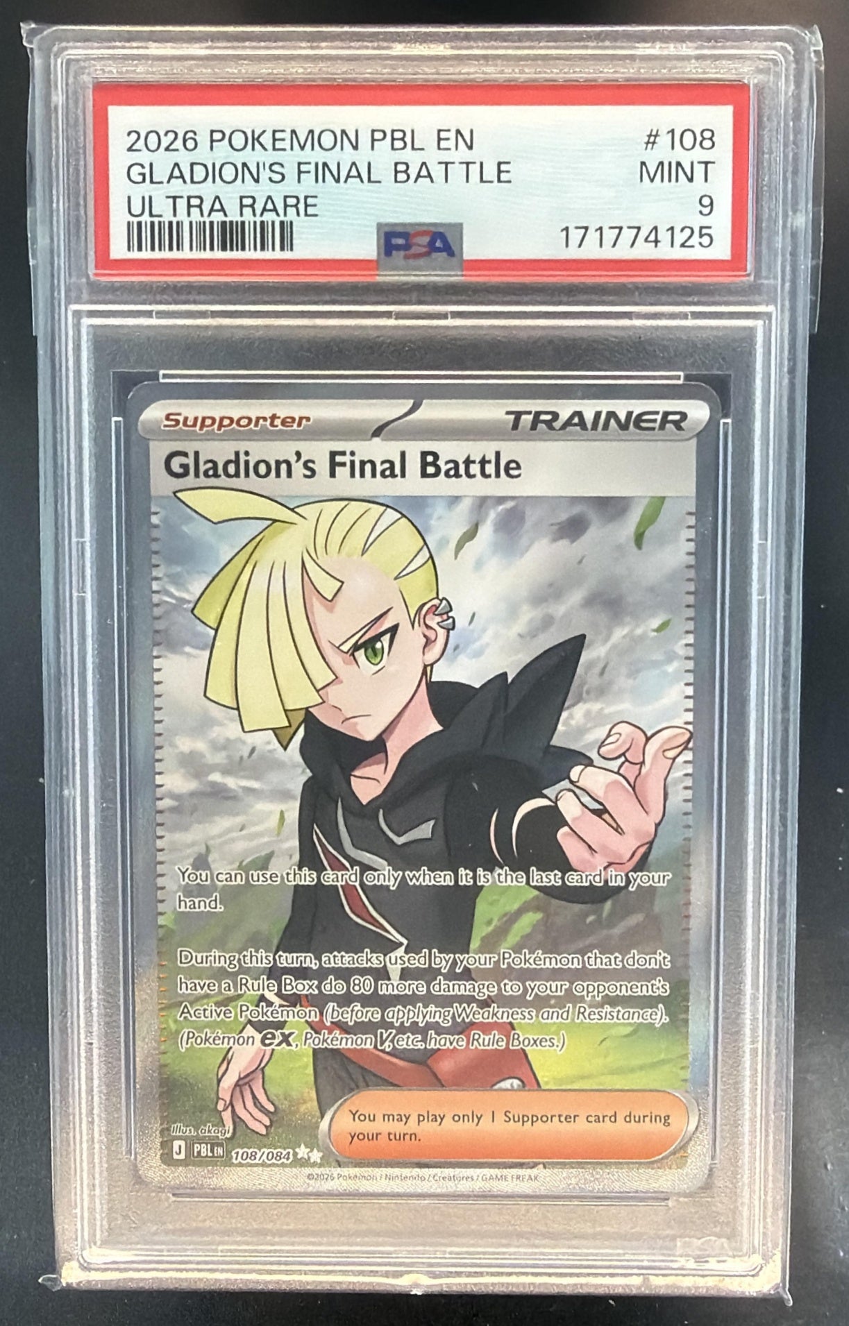 2026 Pokemon Pitch Black Gladion's Final Battle #108/084 Ultra Rare PSA 9 — front