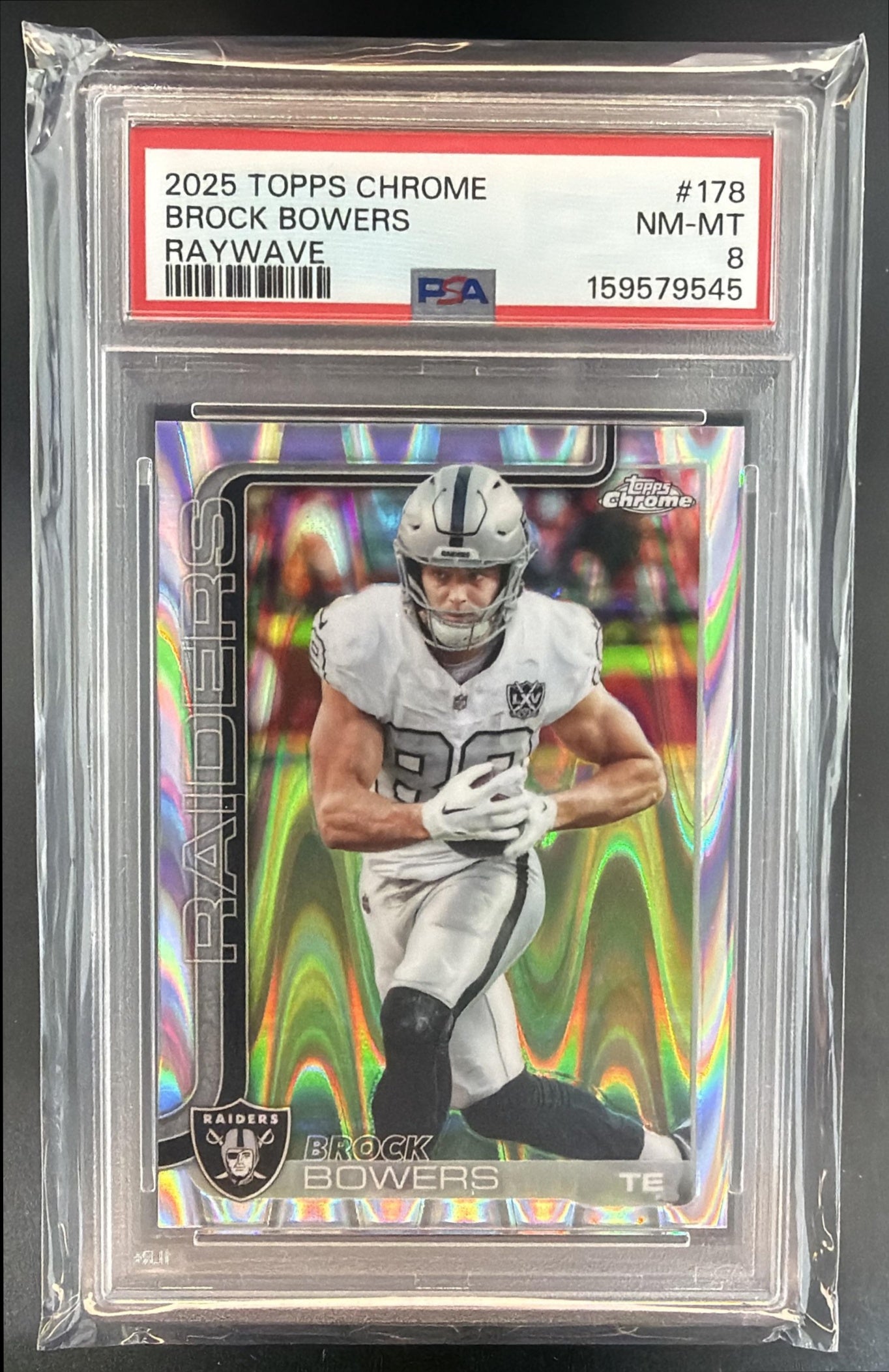 2025 Topps Chrome Brock Bowers #178 RayWave Refractor Raiders PSA 8 — front