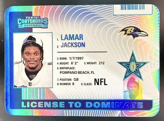 2024 Panini Contenders Lamar Jackson #10 License to Dominate Ravens — front