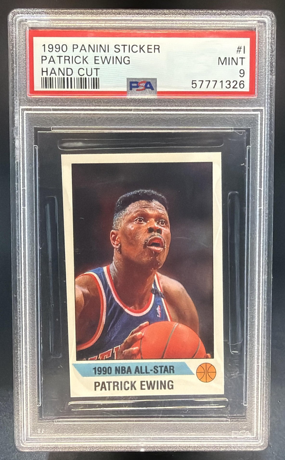 1990-91 Panini Stickers Patrick Ewing #I Knicks PSA 9 — front