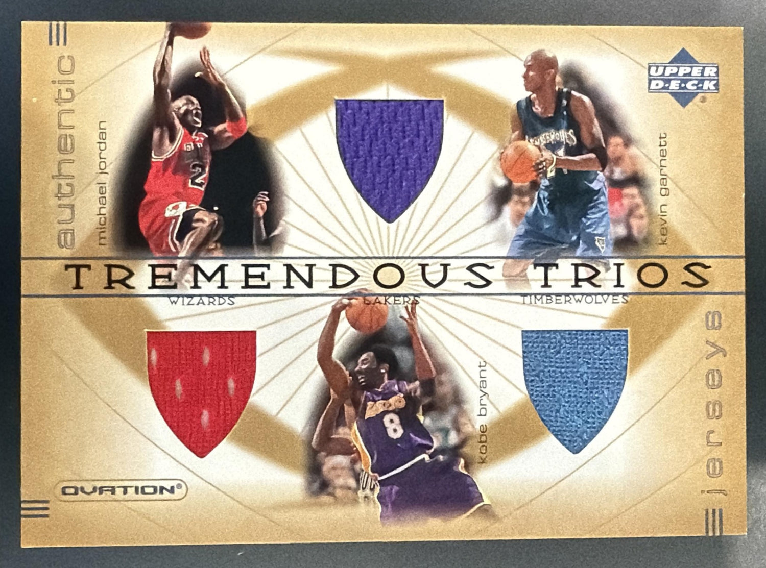 2001 UD Ovation Michael Jordan Kobe Bryant Kevin Garnett Tremendous Trios MEM — front