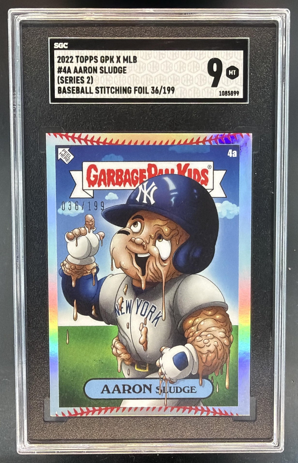 2022 Topps Garbage Pail Kids MLB Series 2 Aaron Judge Stitching Foil /199 SGC 9 — front
