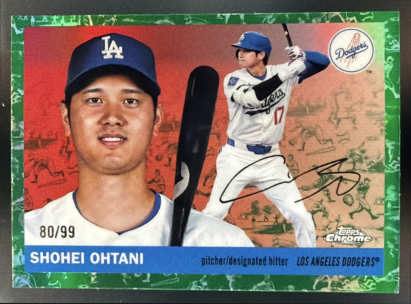 2025 Topps Chrome Platinum Anniversary Shohei Ohtani White/Green Refractor /99 — front