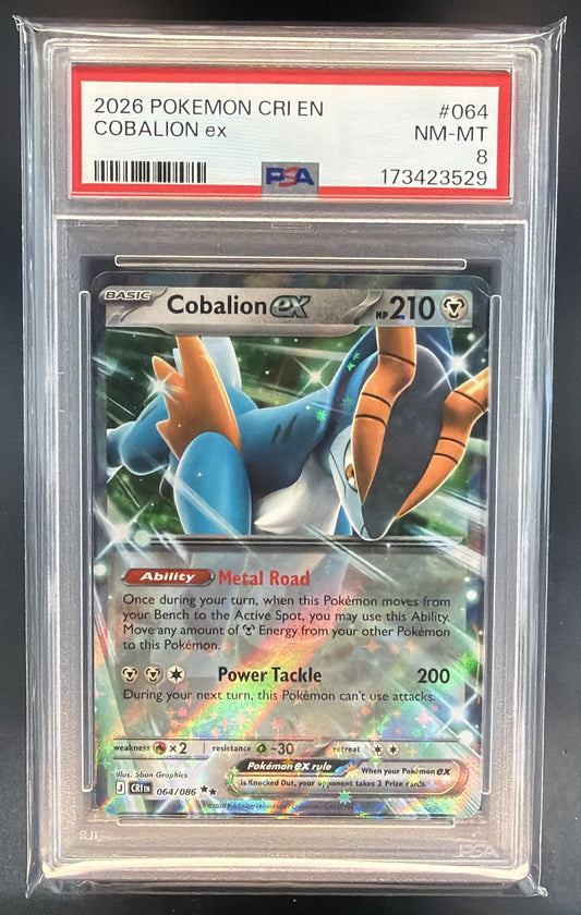 2026 Pokemon Mega Evolution Chaos Rising Cobalion ex #064/086 Double Rare PSA 8 — front