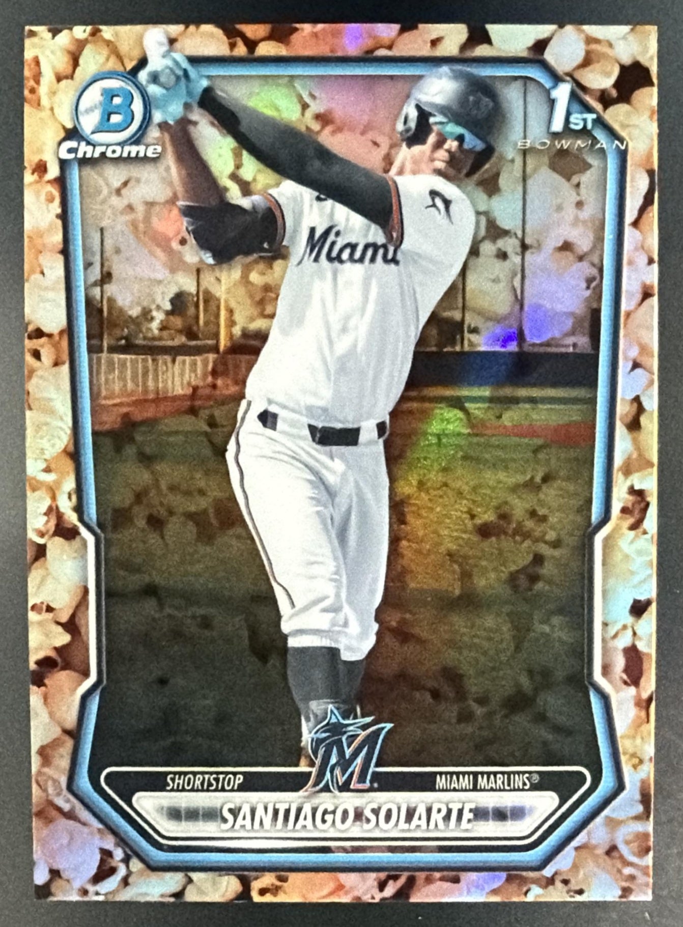 2026 Bowman Chrome Santiago Solarte #BCP-207 Pop Corn Refractor SP 1st Prospect — front