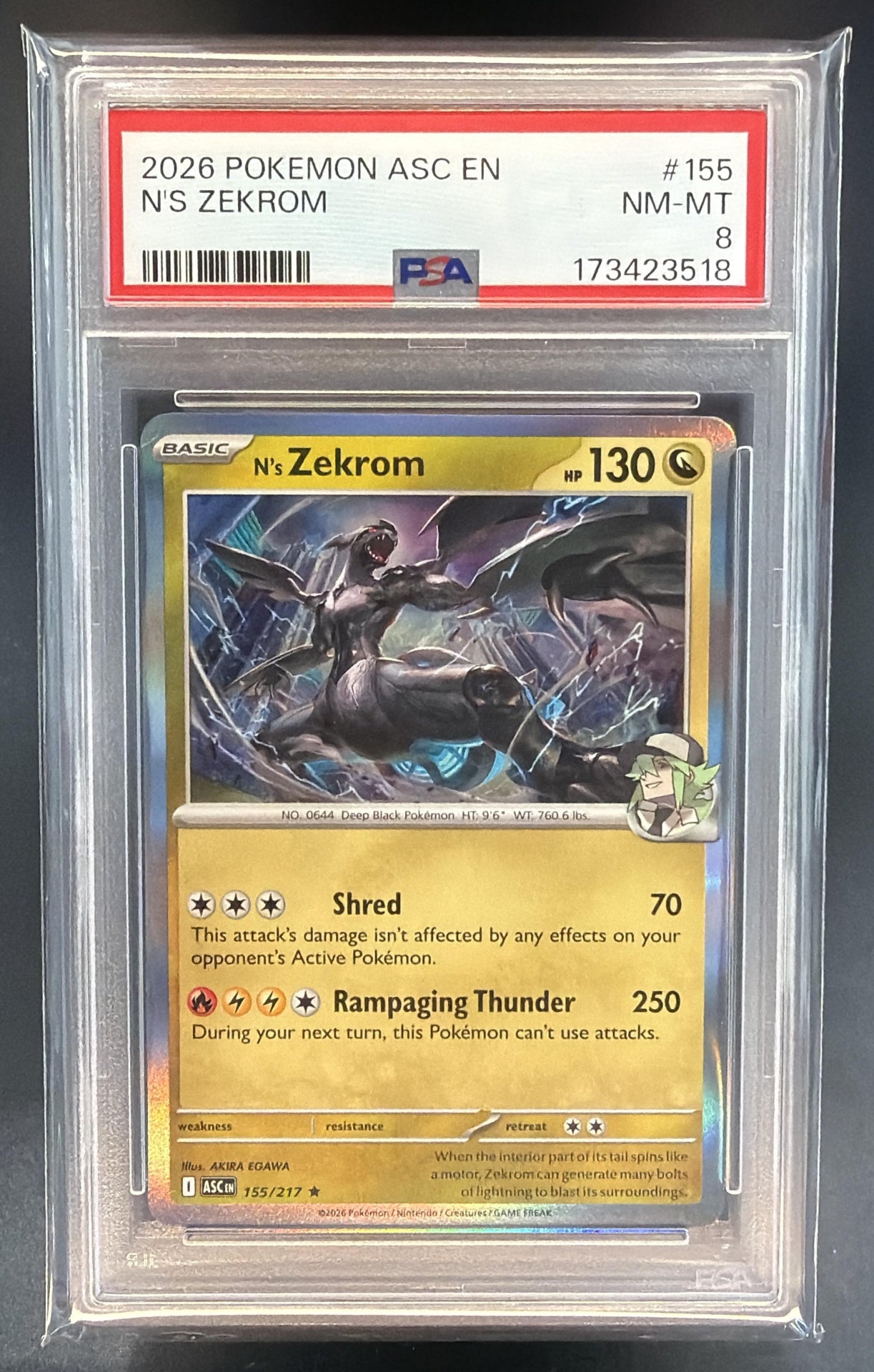 2026 Pokemon Ascended Heroes N's Zekrom #155/217 Rare PSA 8 — front