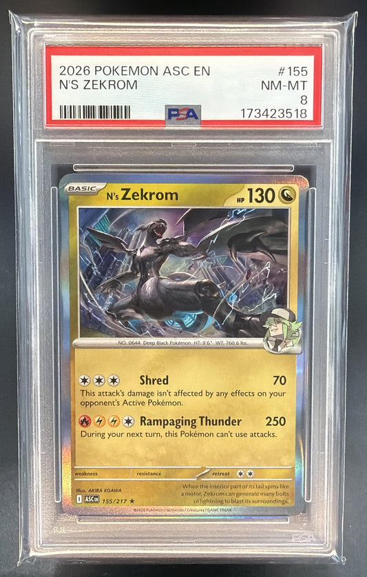 2026 Pokemon Ascended Heroes N's Zekrom #155/217 Rare PSA 8 — front
