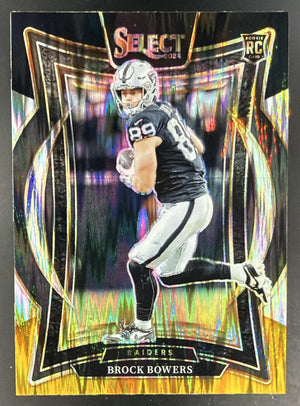 2024 Panini Select Brock Bowers #31 Concourse Black and Gold Prizm Shock RC