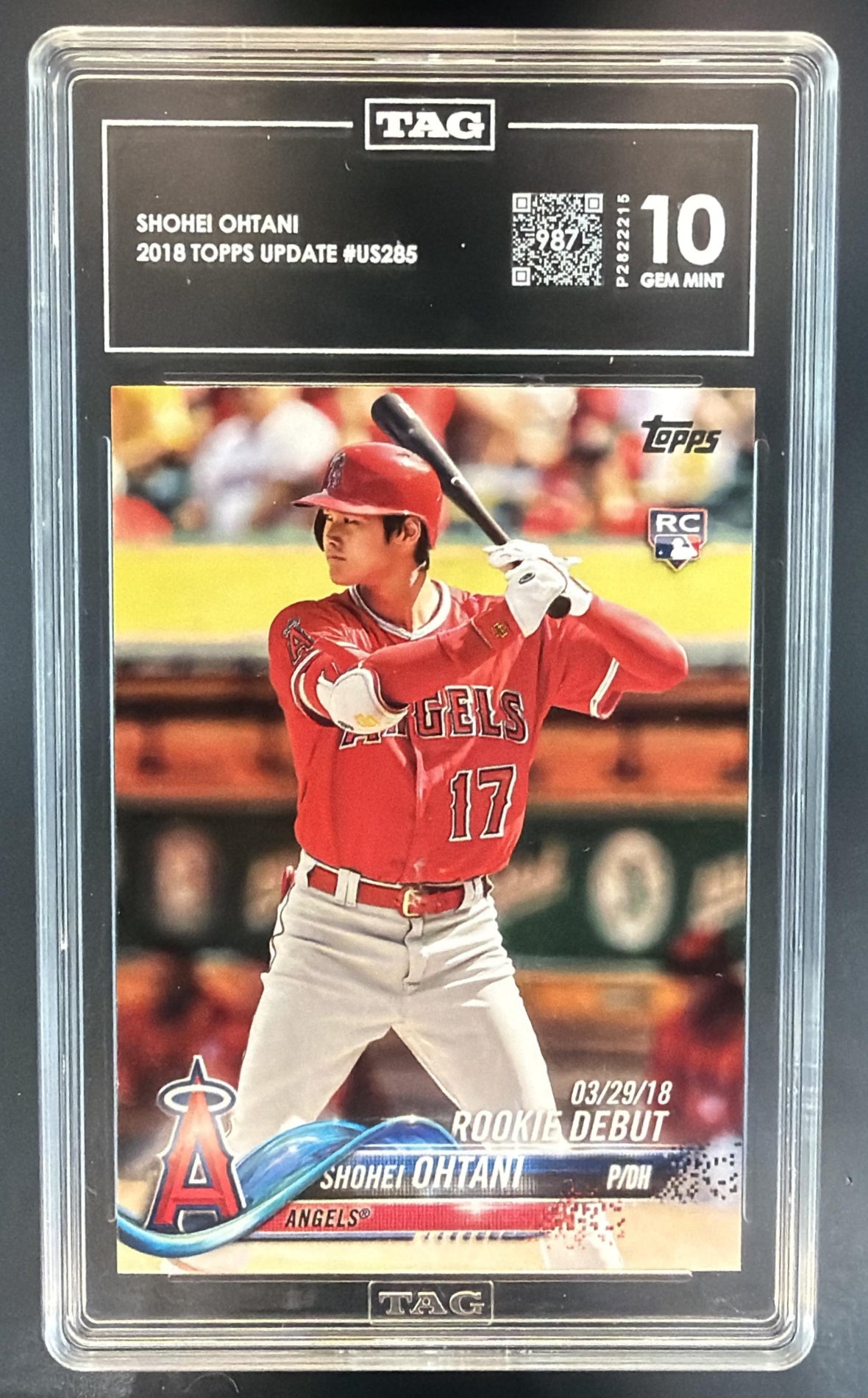 2018 Topps Update Shohei Ohtani #US285 RC Angels TAG 10 — front