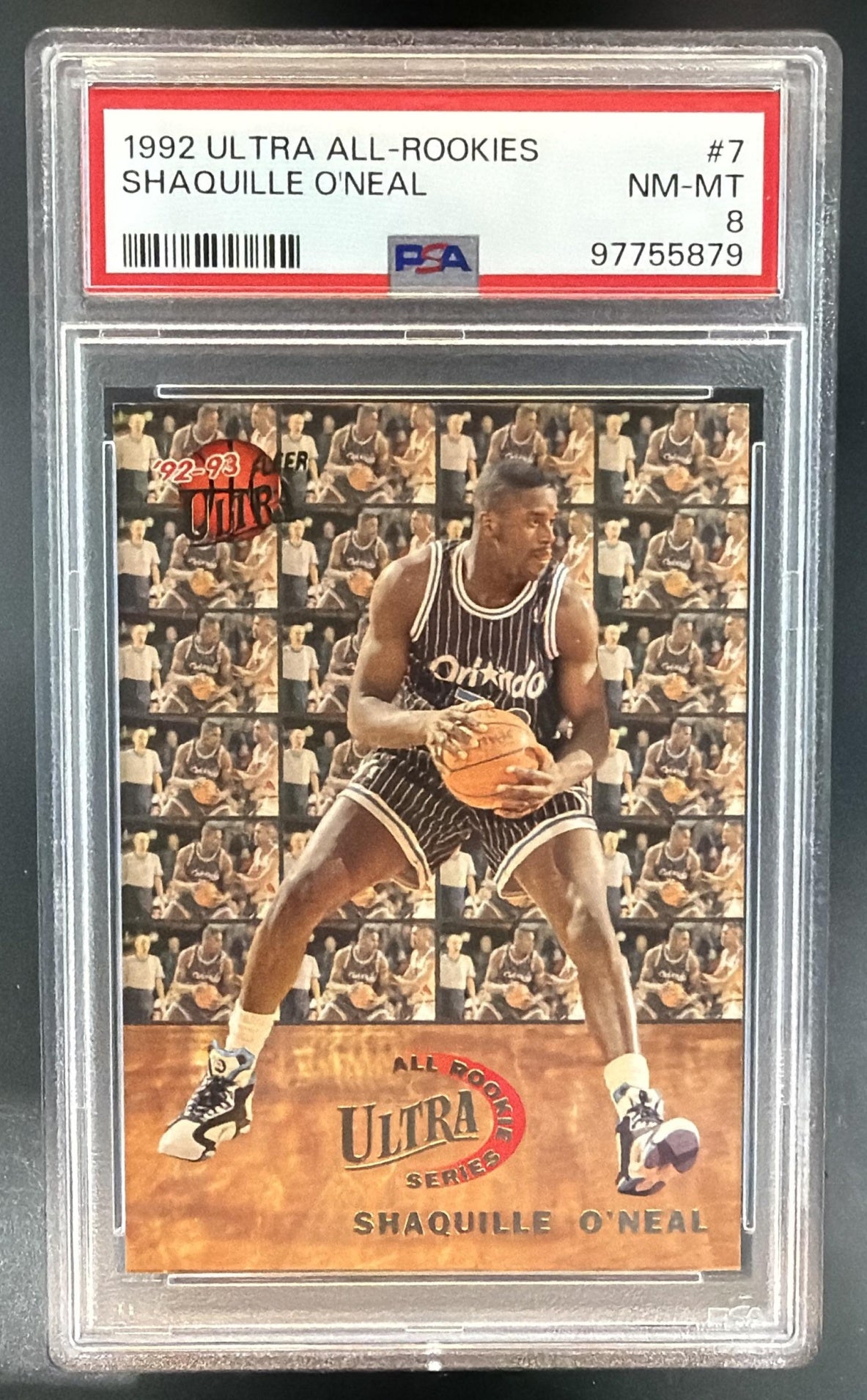 1992-93 Fleer Ultra Shaquille O'Neal #7 All Rookie Series RC Magic PSA 8 — front
