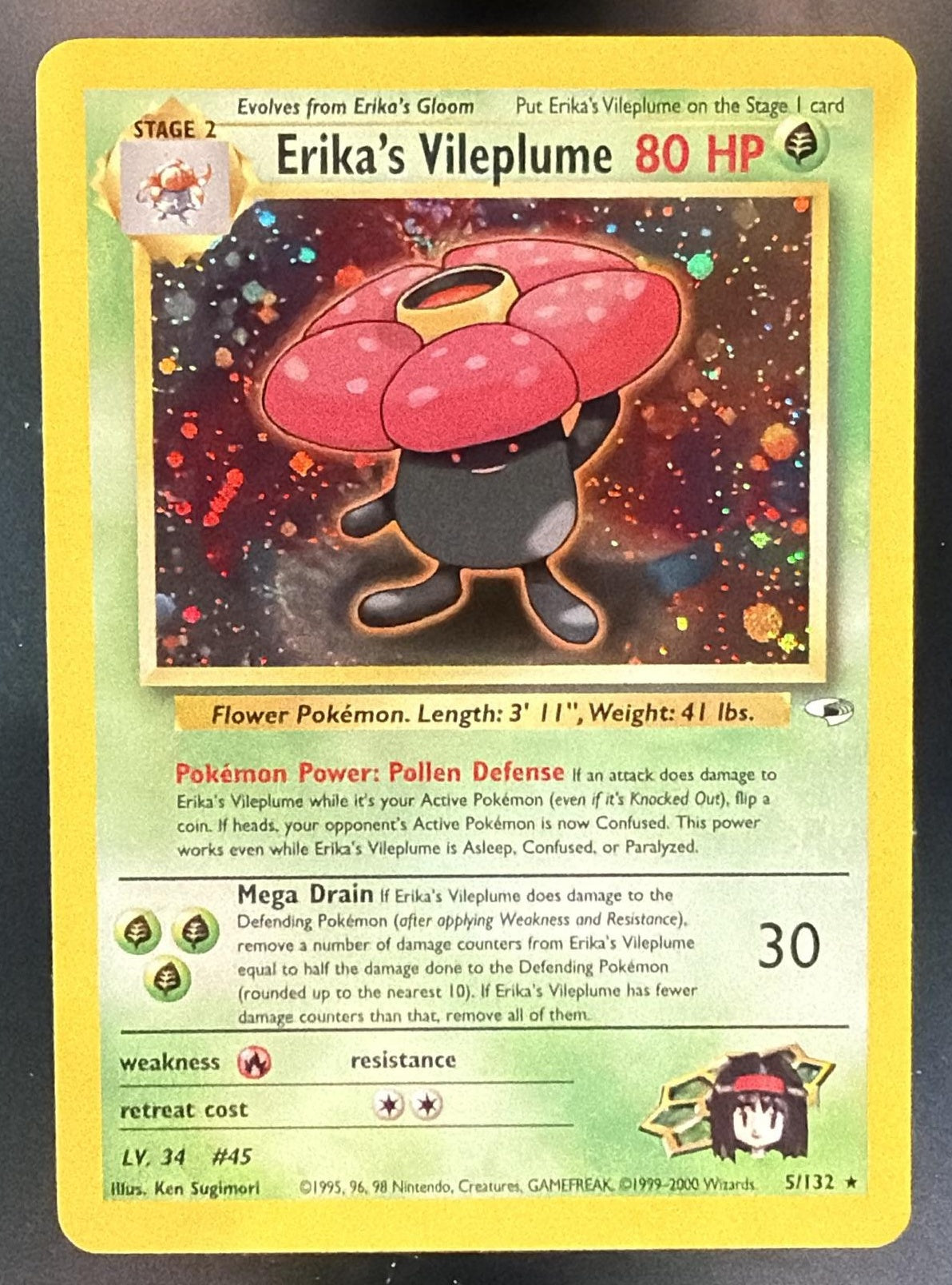 2000 Pokemon Gym Heroes Erika's Vileplume #005/132 Holo — front