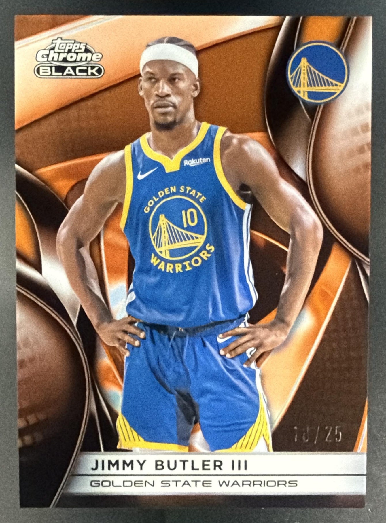 2025-26 Topps Chrome Black Jimmy Butler III #17 Orange Refractor 10/25 Warriors — front
