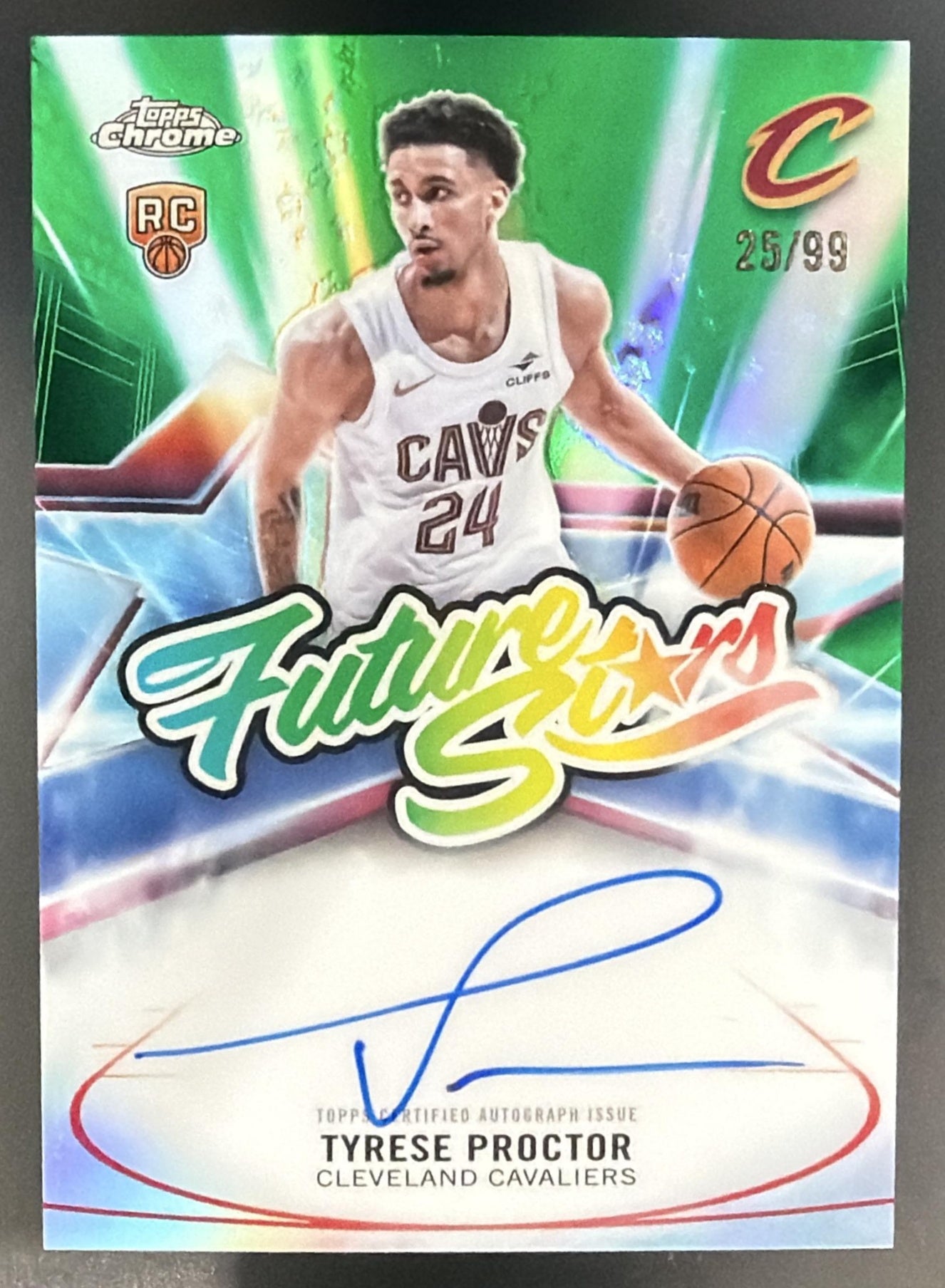 2025 Topps Chrome Update Tyrese Proctor Future Stars Auto Green Refractor /99 RC — front