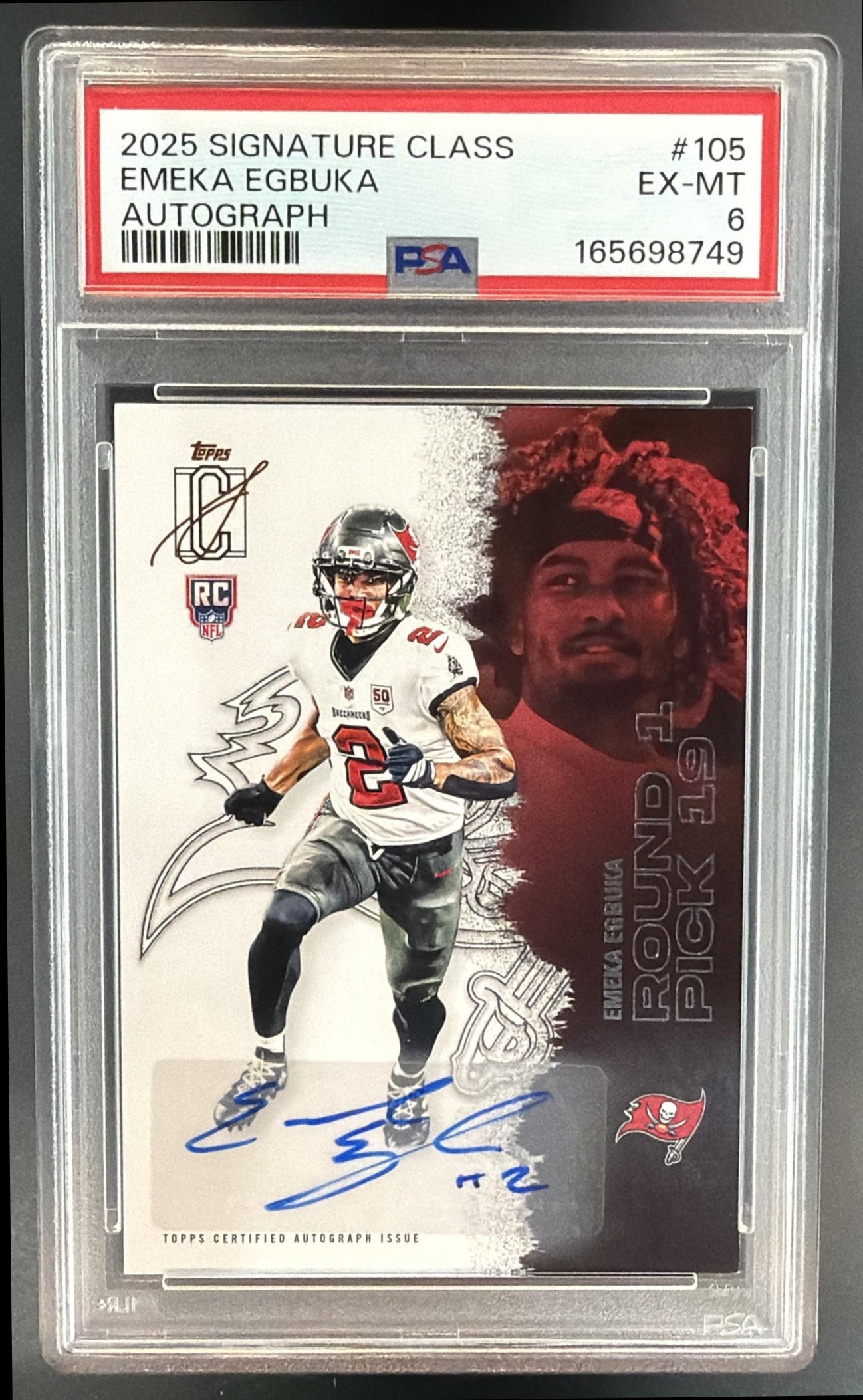 2025 Topps Signature Class Emeka Egbuka #105 Rookie Auto RC Buccaneers PSA 6 — front
