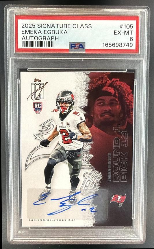 2025 Topps Signature Class Emeka Egbuka #105 Rookie Auto RC Buccaneers PSA 6 — front