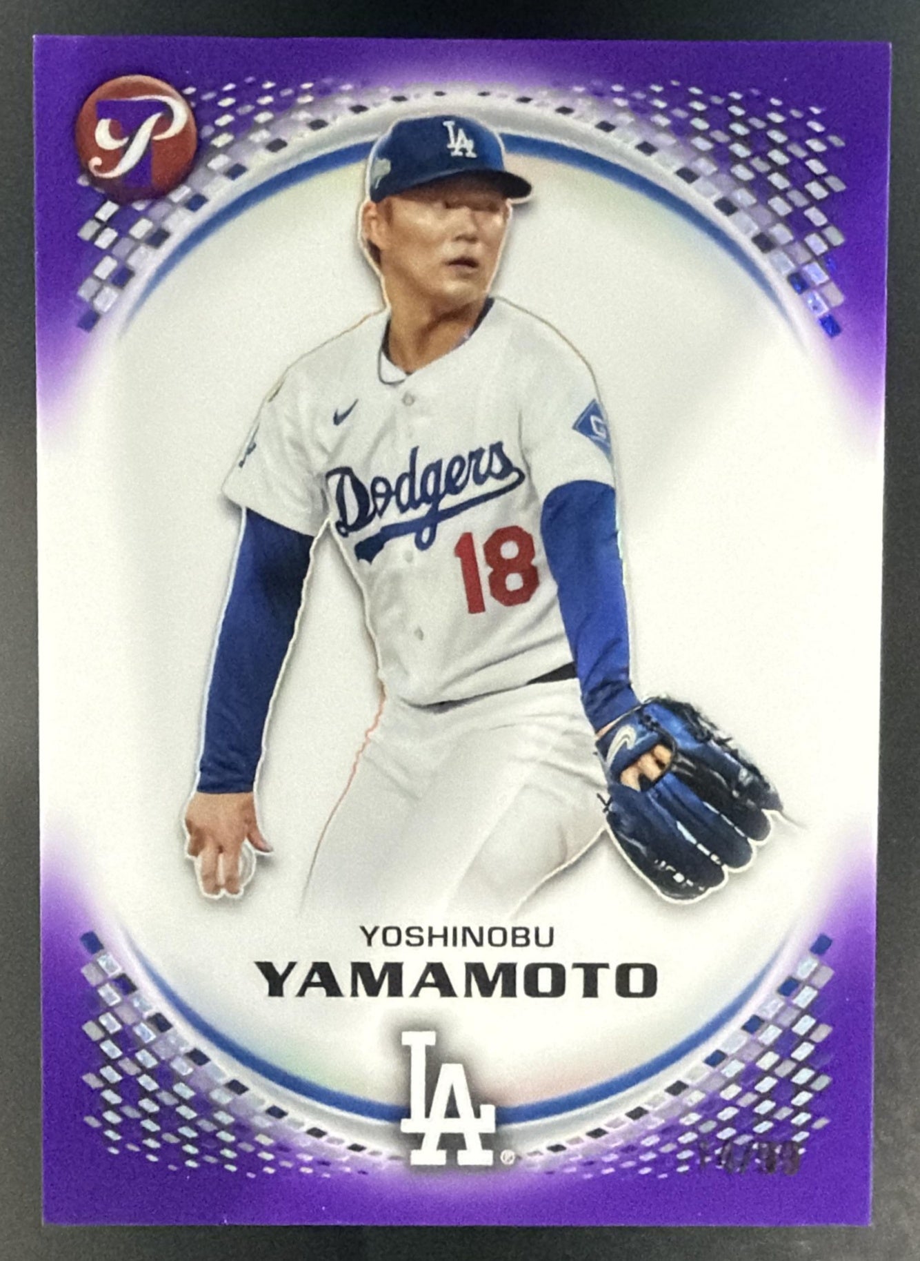 2026 Topps Pristine Yoshinobu Yamamoto #100 Purple Refractor 14/99 Dodgers — front