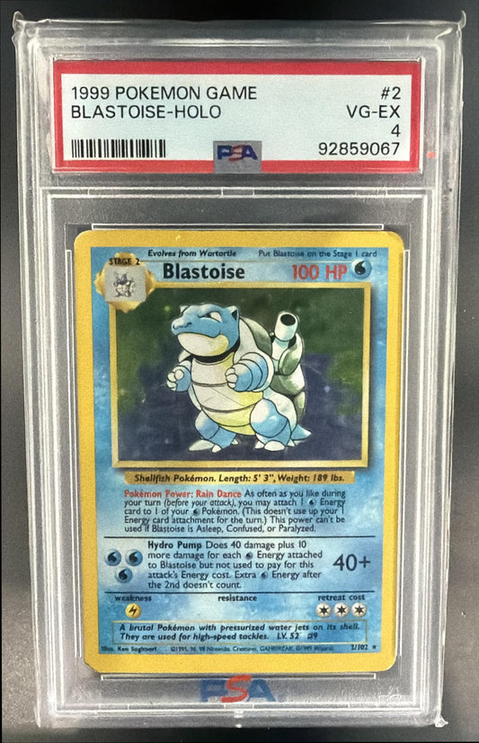 1999 Pokemon Unlimited Blastoise #2/102 Set Rare Holo PSA 4 — front