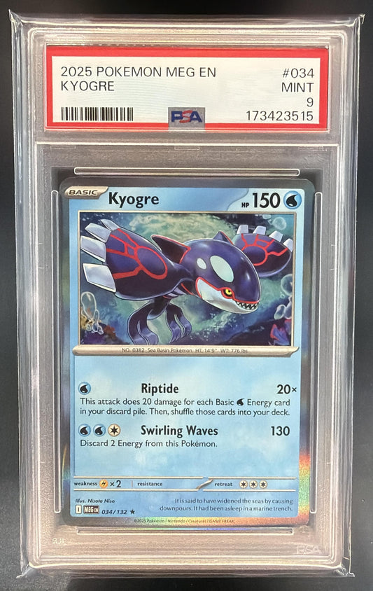 2025 Pokemon Mega Evolution Kyogre #034/132 Rare PSA 9 — front