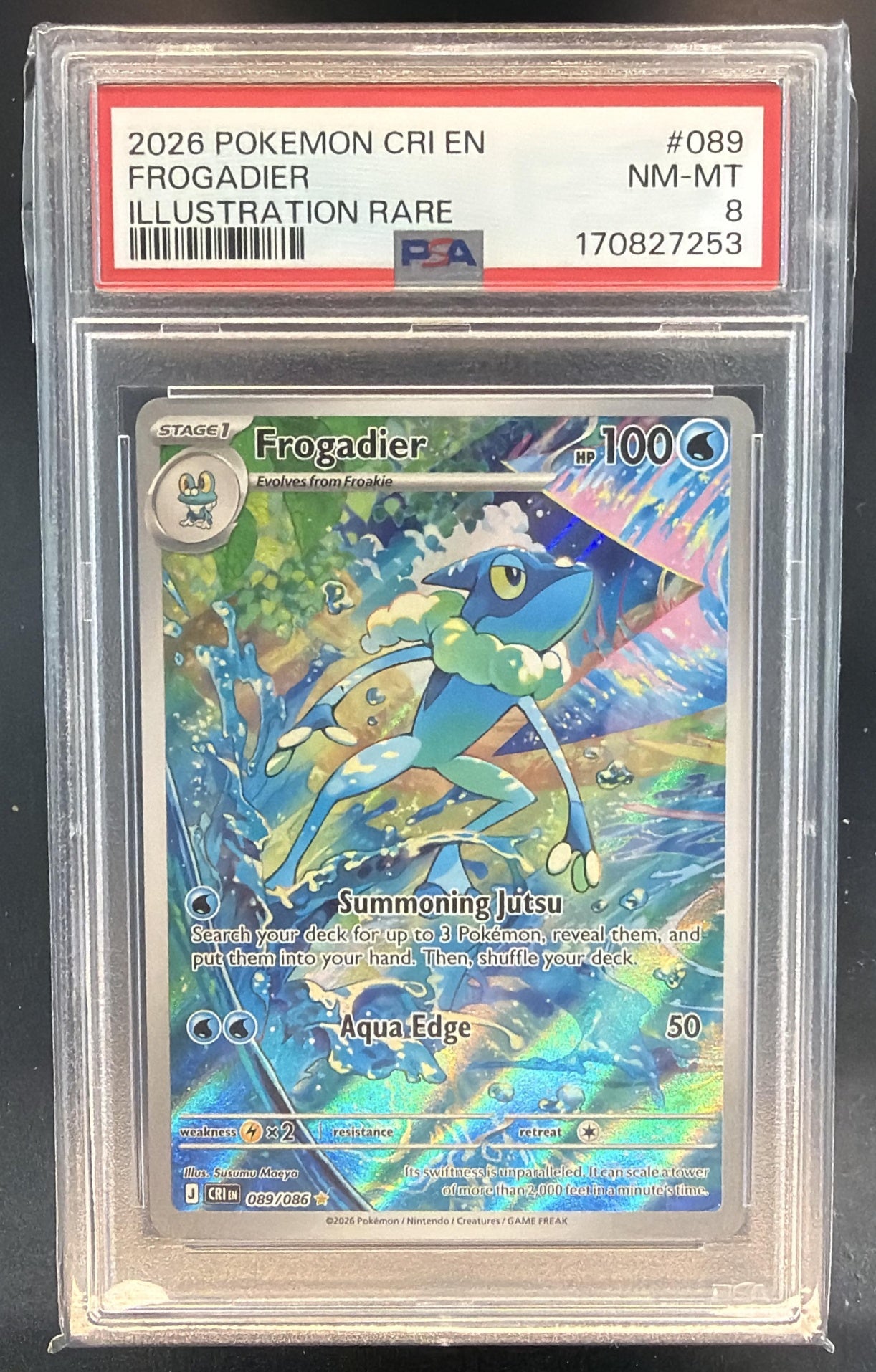 2026 Pokemon Mega Evolution Chaos Rising Frogadier #089/086 Illustration PSA 8 — front