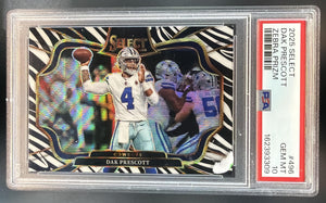 2025 Panini Select Dak Prescott #496 Field Level Zebra Prizm Cowboys PSA 10